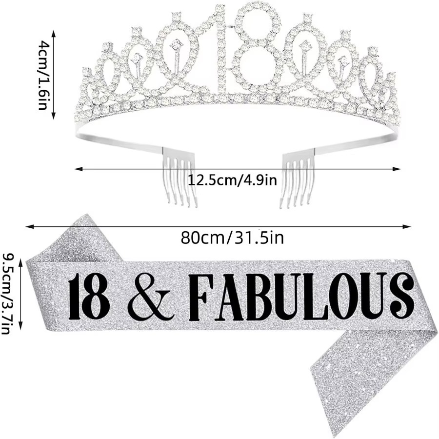 Glitter Silvery Birthday Tiara - Birthday Sash Glitter ulasan dan harga